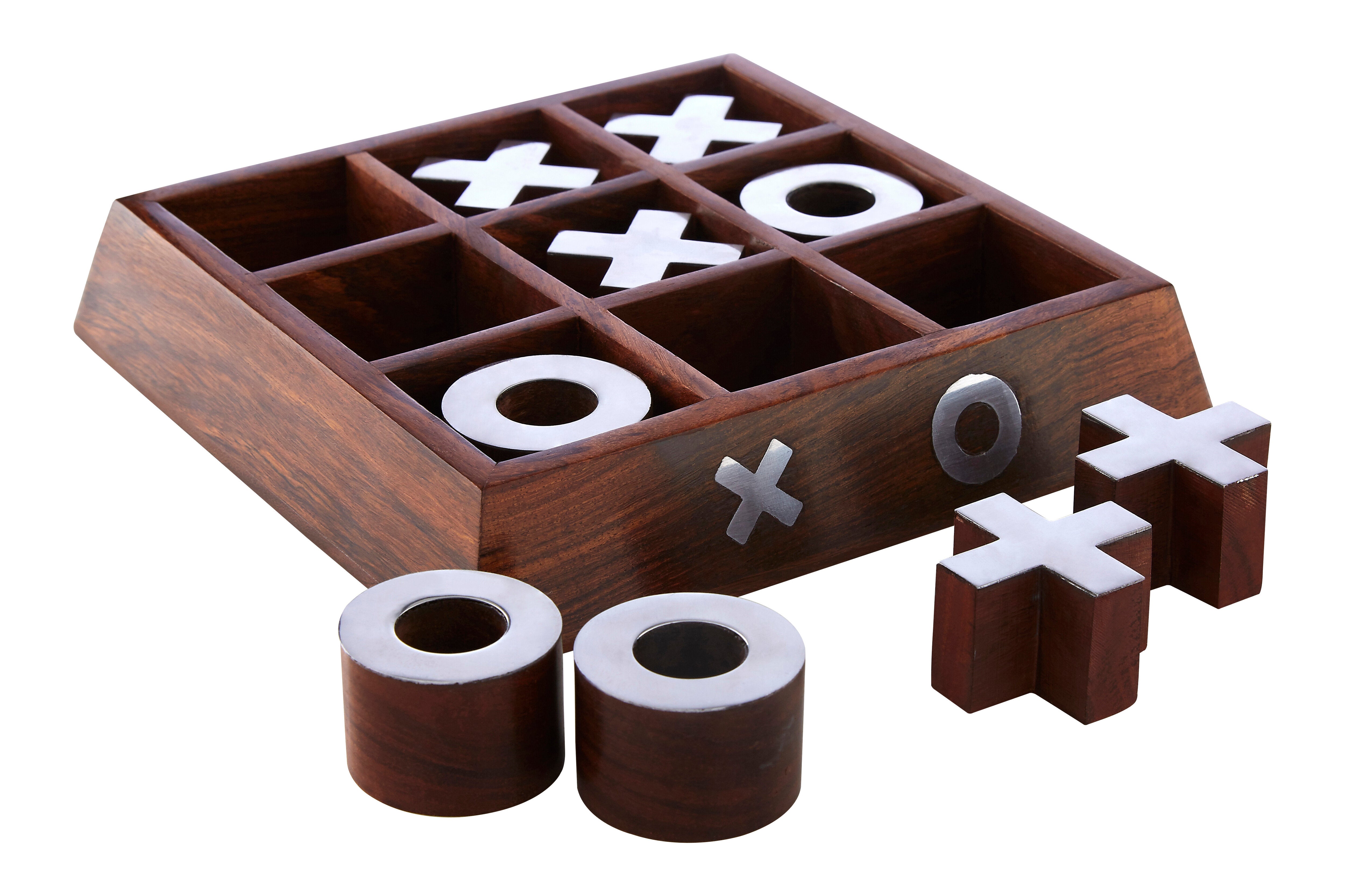 Terrence Games Sheesham Brown Wood Noughts & Crosses Game